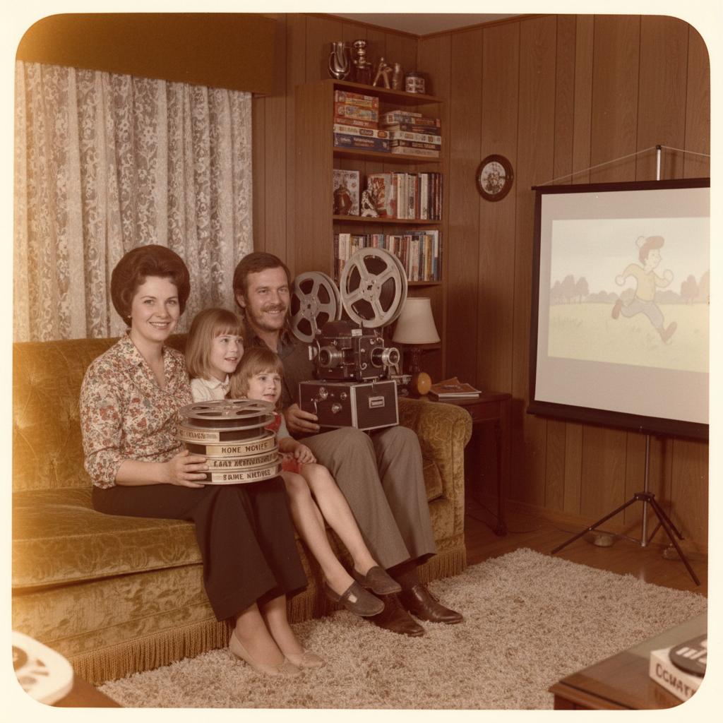 Familia de los 60s viendo película en Super 8